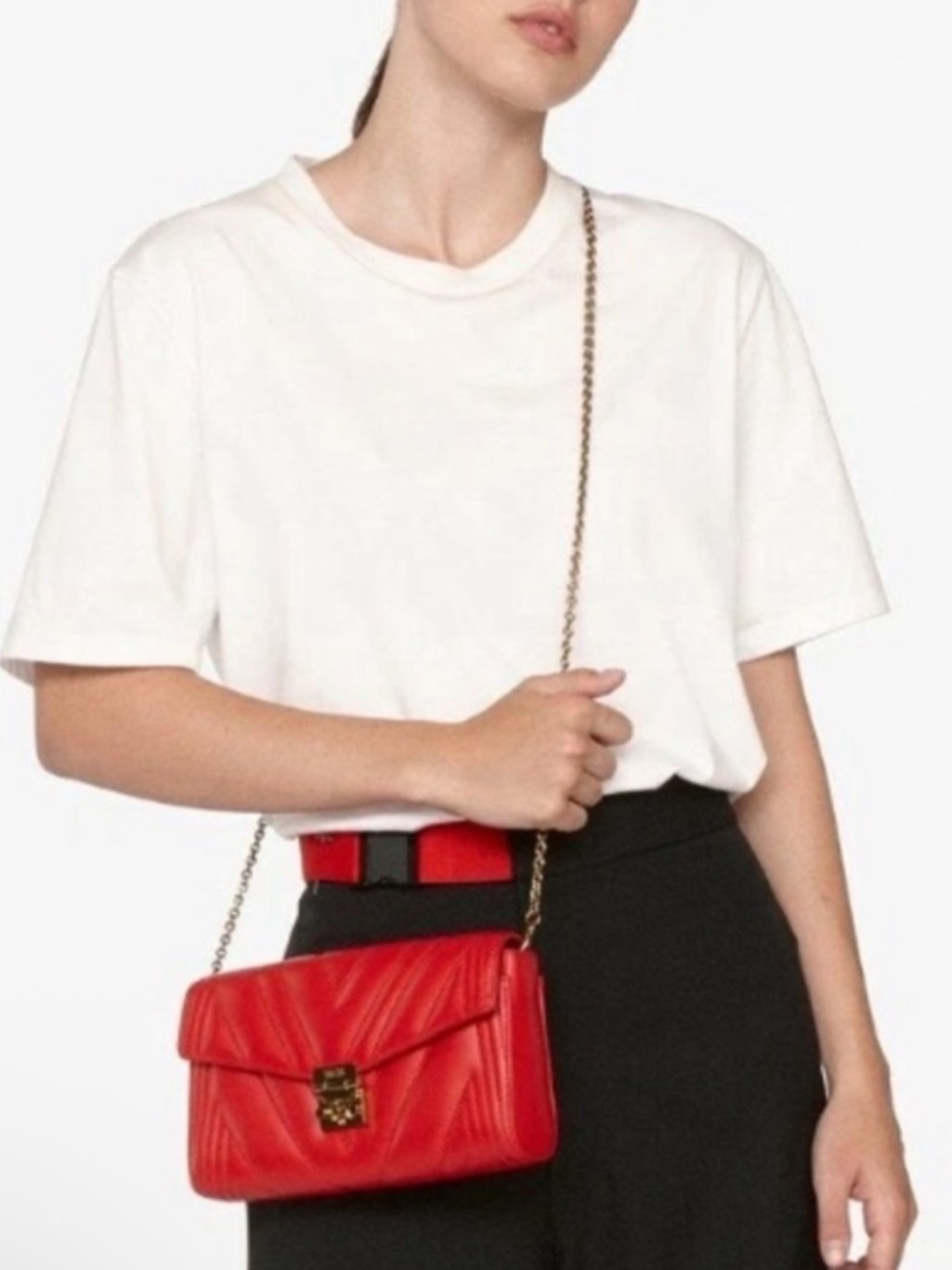 Mcm Millie Quilted Leather Crossbody Chain Strap Bag Red Two-Way Like New